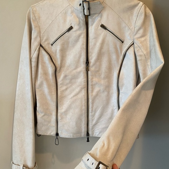Versace Leather Jacket Off white color with zippers - Picture 3 of 16